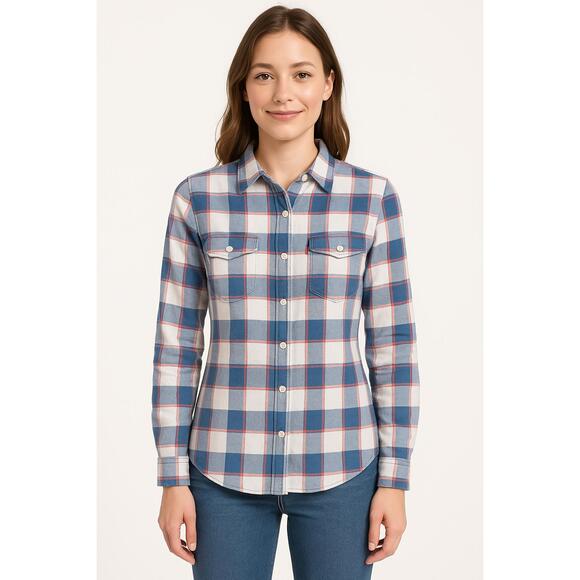 Denizen from Levi's Tops - Levis Shirt Womens Size Small Blue White Red Plaid Button Up Long‎ Sleeve Chest